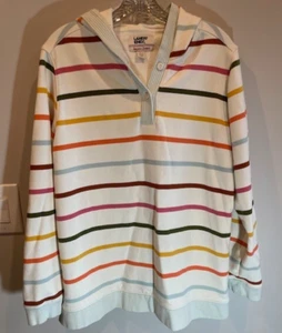 Lands End Serious Sweats Sweatshirt Womens Large Colorful Stripe Hooded Beachy - Picture 1 of 4