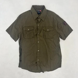 Tony Hawk Mens Medium Pearl Snap Button Up Shirt Green Pockets Short Sleeve - Picture 1 of 11