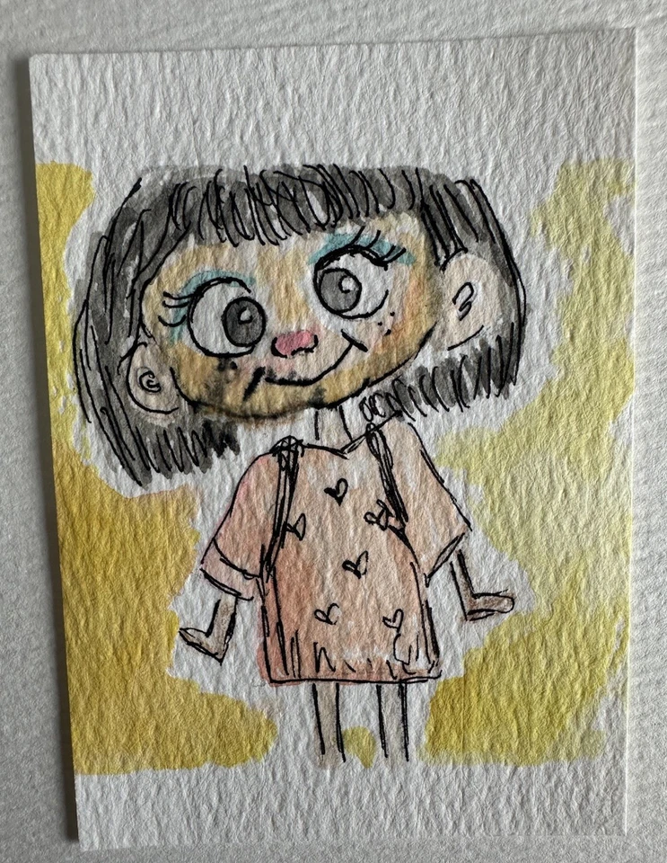 ACEO Original Art Card Cartoon 2.5x3.5 Originally signed by KC. Watercolor/ink - Image 1 of 1