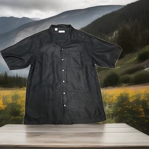 Mercedes Benz Financial Logo Black Short Sleeve Silk Button Shirt Mens Large - Picture 1 of 6