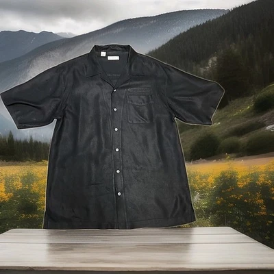 Mercedes Benz Financial Logo Black Short Sleeve Silk Button Shirt Mens Large - Image 1 of 4