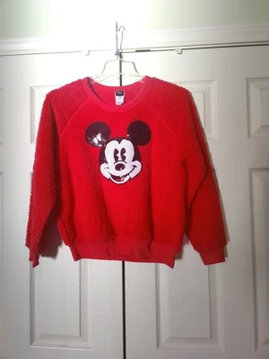 Mickey Mouse Red  Graphic Sequin Sweatshirt Jerry Leigh Juniors Med Soft Fleece - Image 1 of 4
