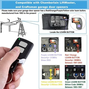Control remoto de puerta de garaje de 1 pieza para Chamberlain LiftMaster Craftsman botón de aprendizaje de 5 colores - Imagen 1 de 7