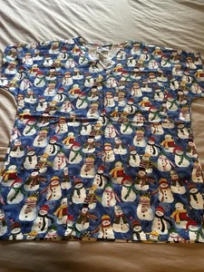 Gals Of California Snowmen Print Scrub Top Size Small - Picture 1 of 6