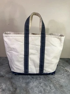 Vintage 80s LL Bean Boat and Tote Canvas Bag Blue White Crinkle Tag Medium 2 - Picture 1 of 18
