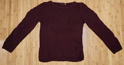 Elie Tahari 毛衣针织女式 L 栗色红色美利奴羊毛圆领钩针编织 — 第 1/4 张图片