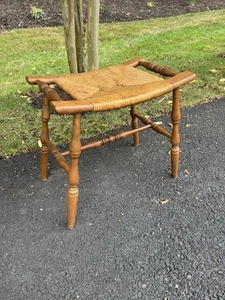 Gewebter Binsensitz Hocker, Bank - Ahornholz Binsensitzbank - rustikale Sitzbank Vintage - Bild 1 von 7
