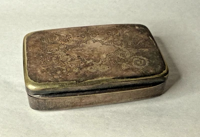 Antique R. Wallace & Sons Silver Plated Snuff Trinket Box w/ Hand Engraved Cover - Image 1 of 4
