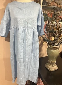 Lintico Baby Blue Short Sleeves Linen Tunic Dress Size M - Picture 1 of 8