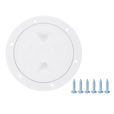 Boat Hatch, 4" Round Non Slip Plate Inspection Deck with Screws, White Foto 1 de 4