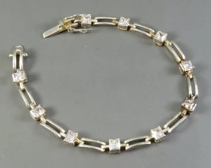 STERLING SILVER Tennis Bracelet CLEAR SQUARE CZ's Bezel Set GATE LINK BARS 7.25" - Picture 1 of 4
