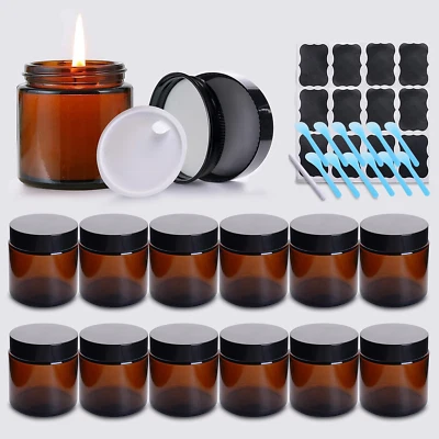 4Oz Amber Glass Jars with Lids, Candle Jars with Metal and Plastic Lids, 12 Pack - Image 1 of 4