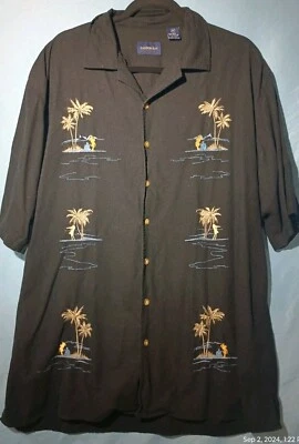 Harbor Bay Palm Trees Men XLT Black Silk Cotton Button Down Shirt Embroidered - Image 1 of 4