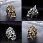 10pcs Mens Outlaw Punk Indian Chief Biker Skull Ring Stainless Steel Adjustable