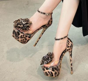 Sandalias de tacón alto florales de leopardo con plataforma para mujer Zapatos de fiesta Noche - Imagen 1 de 6