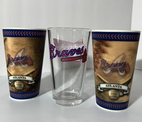 Vintage Atlanta Braves 3D Lenticular MLB Cups & Libbey Budweiser Glass Lot of 3 Cover