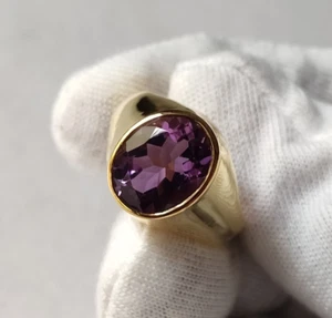 Anello da uomo ametista oro giallo 18K, elegante anello da uomo, gioielli da uomo - Foto 1 di 12