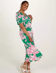 Kim & Co Bedrucktes Midikleid mit gesmokter Taille Größe Medium Neu Grün Multi QVC j - Bild 1 von 6