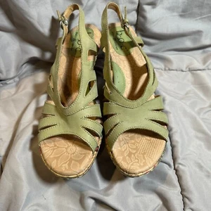 Green Cork Floral Wedge Strappy BOC Sandals BORN Concepts Shoes Womens 9M 40.5 - Picture 1 of 9
