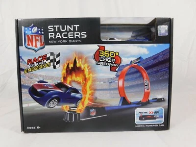New York Giants 2 Car Inertia Powered Stunt Racer Set 360 Loop Speed Way NFL - Image 1 of 2
