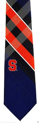 Gravata masculina Syracuse laranja 'Cuse faculdade universidade xadrez presente gravata de pescoço azul  - Imagem 1 de 3