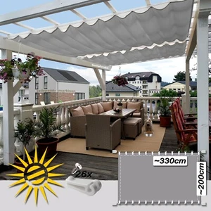 Seilspannmarkise silber ca 330x200 cm Pergola Komplett mit 26 Laufhaken UVSchutz - Bild 1 von 12
