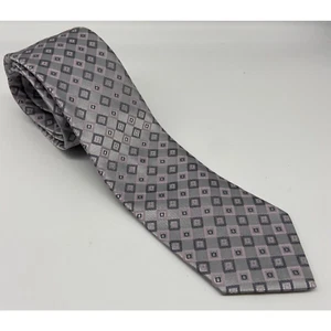 Nuevo con etiquetas Corbata Van Heusen Para Hombres Campari Cuadrada 100% Seda Plata Lila Diseño Geométrico - Imagen 1 de 6