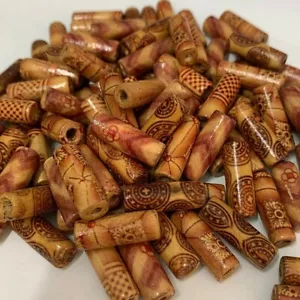 100 x Patterned Wooden Tube Shape Beads 20x7mm Jewellery making Bead Craft W50 - Picture 1 of 3