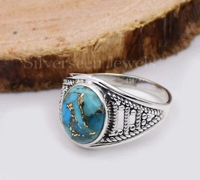 Natural Blue Copper Turquoise Ring, 925 Sterling Silver Ring Gift For Her - Image 1 of 4