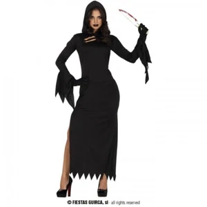 COSTUME CARNEVALE STREGA ASSASSINA VESTITO HALLOWEEN DONNA WITCH NERO ADULTA - Foto 1 di 2