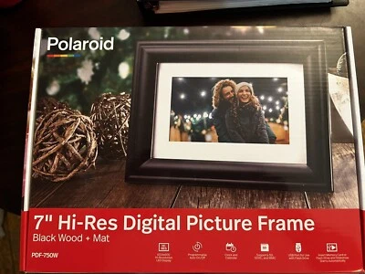 NEW Polaroid PDF-750W 7" Hi-Res Digital Picture Wood Frame w/clock & calendar - Image 1 of 2