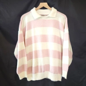 Suéter De Colección Fortune Knits Cuello Talla XL Rosa Crema Rayas Crew Preppy Retro - Imagen 1 de 5