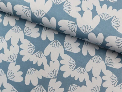 SOFTSHELL Stoff Outdoorstoff winddicht Blüten Retro auf RAUCHBLAU EUR 15,98/m - Bild 1 von 3