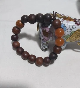 Antique Hainan Huanghuali wood 10-11mm red  jade beads bracelet adjust size - Bild 1 von 4