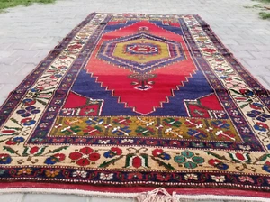 Tappeto Nigde Primitivo Blu Indaco Vintage Anni 50-1960 Lana Vergine Pile 4’6”x 8’3” - Foto 1 di 10