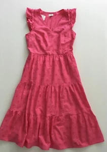 Abito midi donna J.Crew Factory nuovo con etichetta cotone occhielli in azalea tropicale taglia:4 8 - Foto 1 di 14