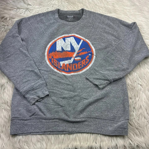 Reebok Men's L New York Islanders Crew Sweatshirt Fleece Heathered Gray Cover
