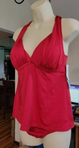 NWT Antonio Melani dark RED TANKINI Bathing Suit, lattice tie back, cups, sz 12 - Picture 1 of 12