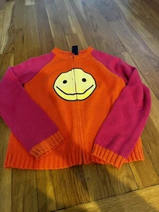 Vintage Girl’s Sz 8 Gap Smiley Face Full Zip Sweater Orange Pink Y2K 2004 Smile - Picture 1 of 11