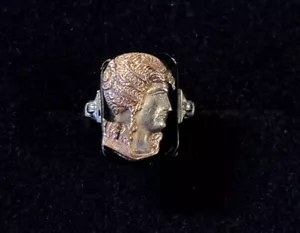 Antico anello cammeo bicolore nero intaglio misura 6,25 - Foto 1 di 14