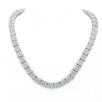 Unisex Solitaire Tennis Necklace Silver Finish Lab Diamonds 6mm Chain/Bracelet - Image 1 of 3