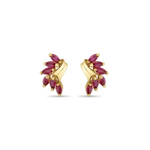 Ruby Marquise Cluster Earrings 14k Yellow Gold - Picture 1 of 3
