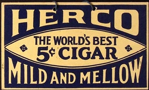 Herco Mild Mellow World's Best 5 Cent Zigarre doppelseitiges Pappschild 4 x 6,75" - Bild 1 von 2