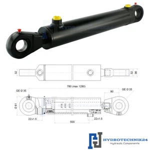 Hydraulikzylinder Doppelwirkend DW Zylinder 63/36 500 Hub mit Gelenkaugen 35mm - Bild 1 von 3