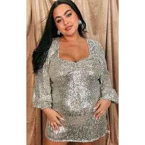 Show Me Your Mumu Aniston Minikleid Platin Pailletten XS Neu mit Etikett - Bild 1 von 9