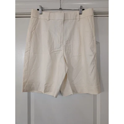 J. Crew Pantalón Alto Tiro Corto en Ciudad Sarga Mujer 8 Crema Marfil Plisado Nuevo Con Etiquetas Foto 1 de 4