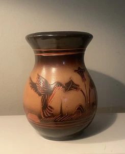 Navajo Indianer Kolibri Diné Frank kleine geätzte Vase signiert 5 Zoll - Bild 1 von 9