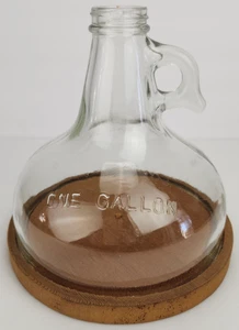 VTG One Gallon Half Bottle Jug Dome Glass Wood Board Farmhouse Decor Rustic - Picture 1 of 9