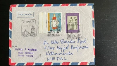 1974 Finland Airmail Cover to Nepal – Kerimäki Cancel, Europa & Costume Stamps, - Image 1 of 2