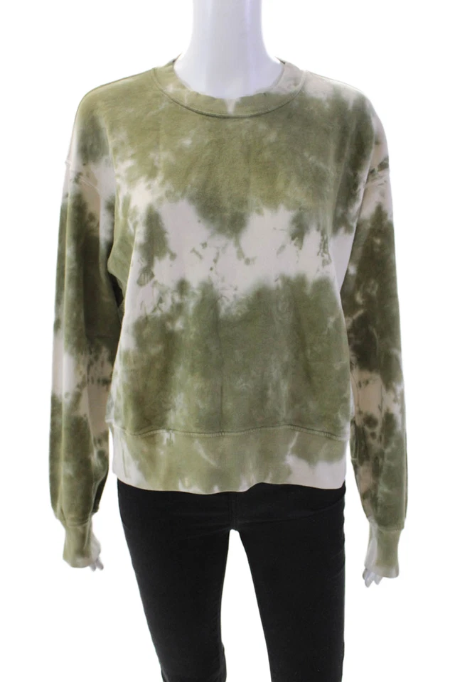 Sudadera pulóver de terciopelo para mujer de algodón tie dye cuello redondo verde talla XS Foto 1 de 4